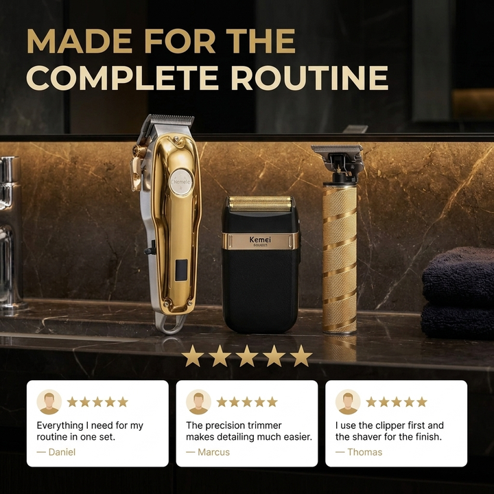 Tondeuse Set Heren 3-delig – Draadloze Haartrimmer, Baardtrimmer &amp; Foil Shaver VestraGear