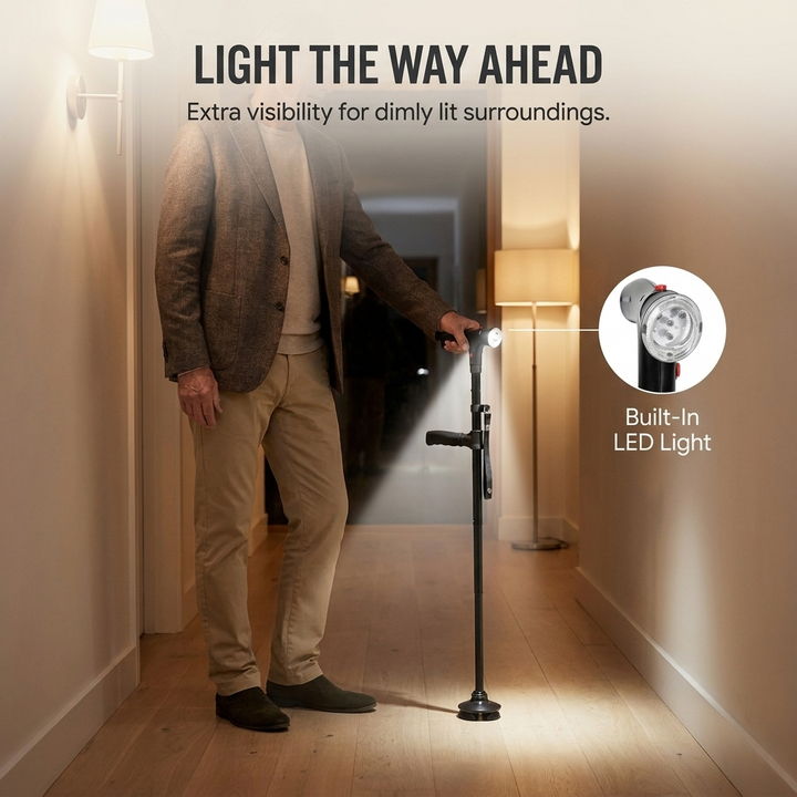Eldrix Wandelstok – Ergonomische wandelstok van lichtgewicht metaal met antislip handvat VestraGear