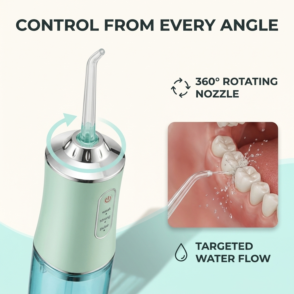 Waterflosser – 3 Drukstanden &amp; 360° Roterende Sproeikop Vestragear