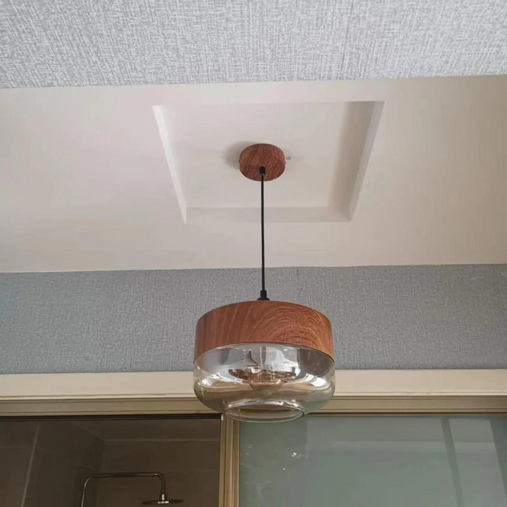 Lunora – Scandinavische plafondlamp hout &amp; glas – modern en sfeervol