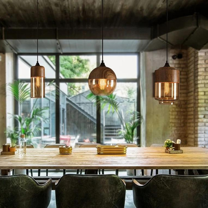 Lunora – Scandinavische plafondlamp hout &amp; glas – modern en sfeervol