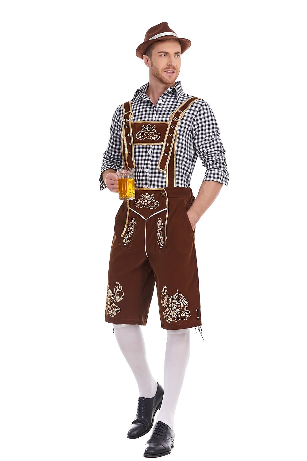 AlpenKönig – Costume homme avec Lederhose brodée & chemise à carreaux
