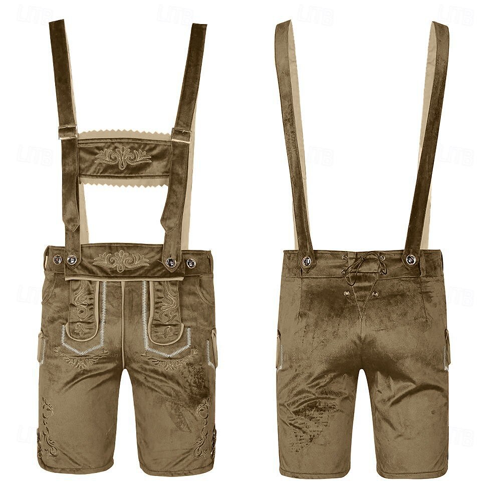 TrachtenHeld – Pantalones cortos de cuero para hombre con bordado – Marrón/Negro