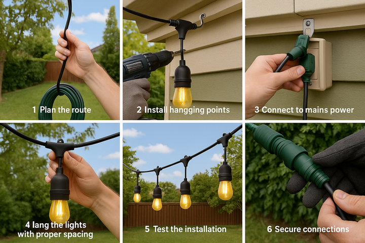Festelio Iluminación de jardín – Guirnalda de luces de 48FT con 15 lámparas LED y brillo cálido de 2700K
