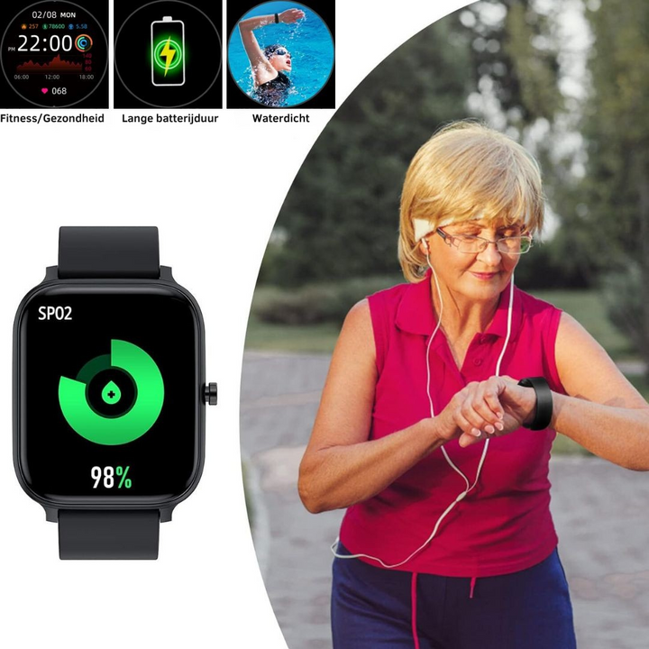PulseMate Montre Intelligente – Fonctions de Santé &amp; Étanche IP68