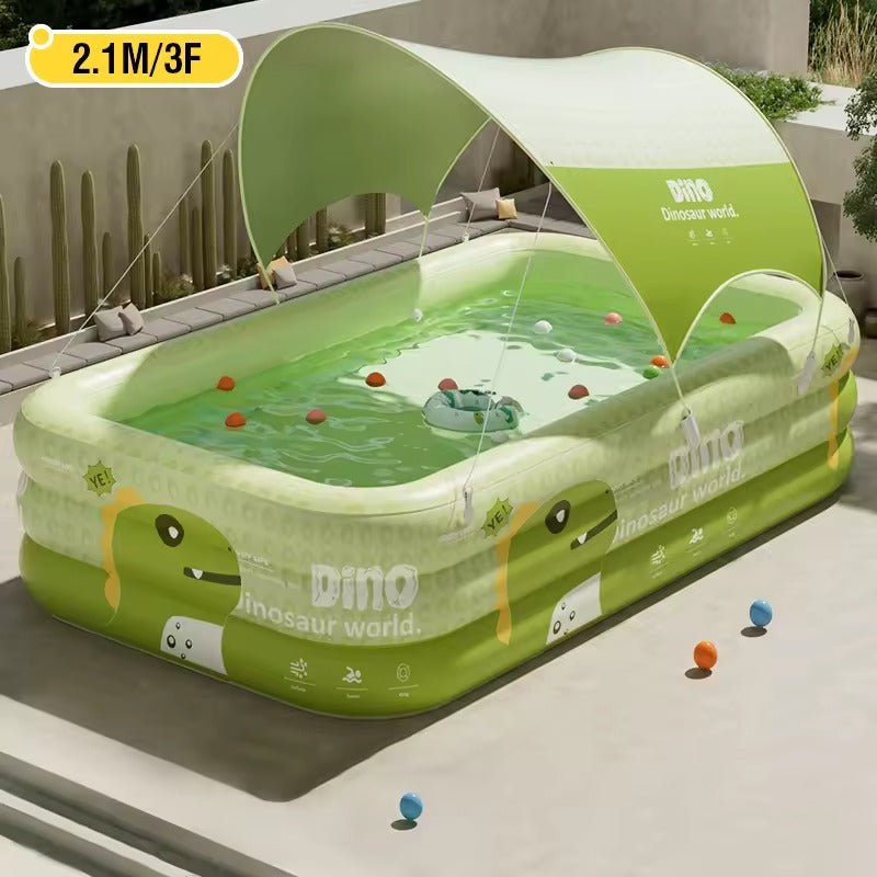 Opblaasbaar Kinderbadje – Dino Design met Zonnedak & Stevig PVC Vestragear