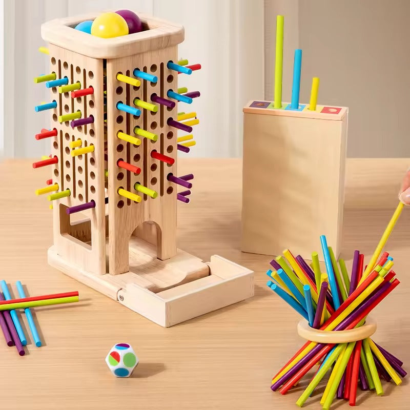 Playterra – Gioco Montessori Torre di Bastoni in Legno con Dado – 3+ anni