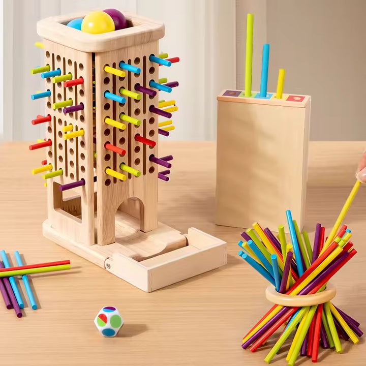 Playterra – Gioco Montessori Torre di Bastoni in Legno con Dado – 3+ anni