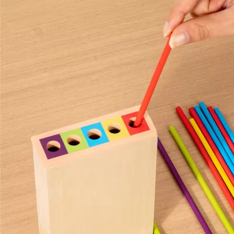 Playterra – Gioco Montessori Torre di Bastoni in Legno con Dado – 3+ anni