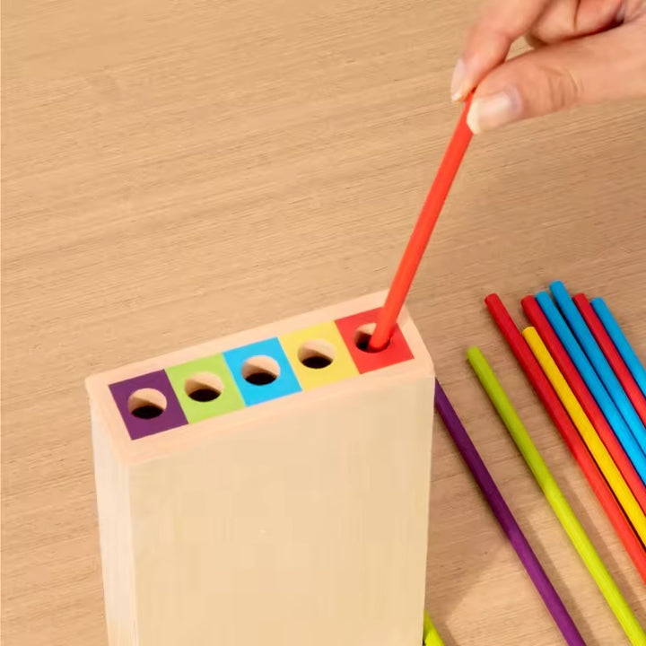 Playterra – Gioco Montessori Torre di Bastoni in Legno con Dado – 3+ anni