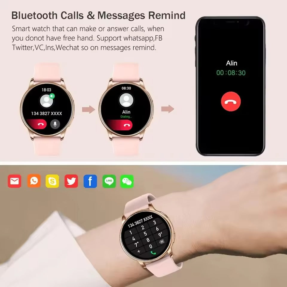 Timevera Smartwatch – rellotge rosat daurat amb funcions de salut, llarga durada de la bateria i Bluetooth