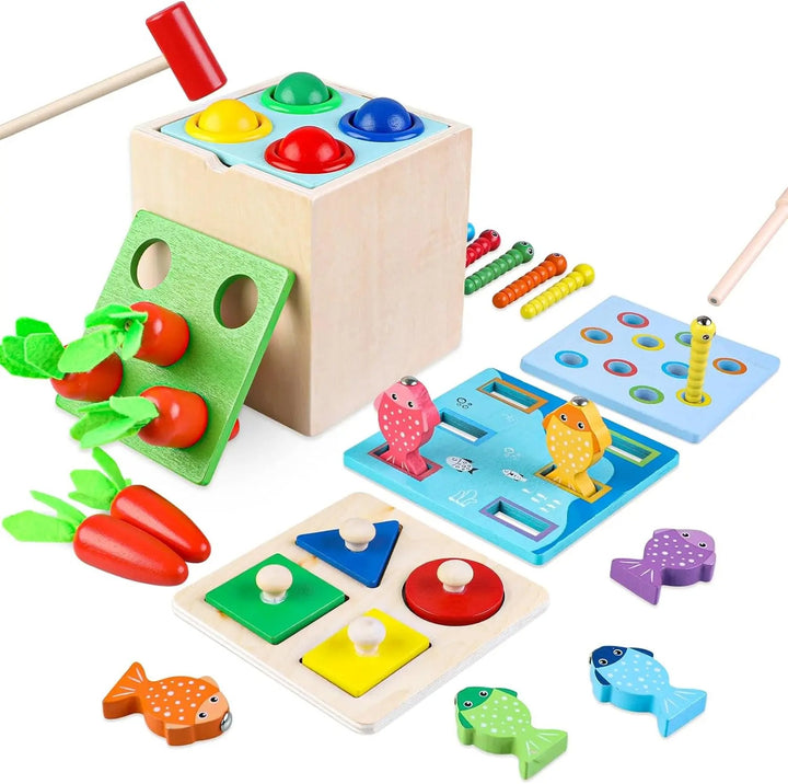 EduCube Houten Speelblok – 8-in-1 Montessori Speelgoed vanaf 6M