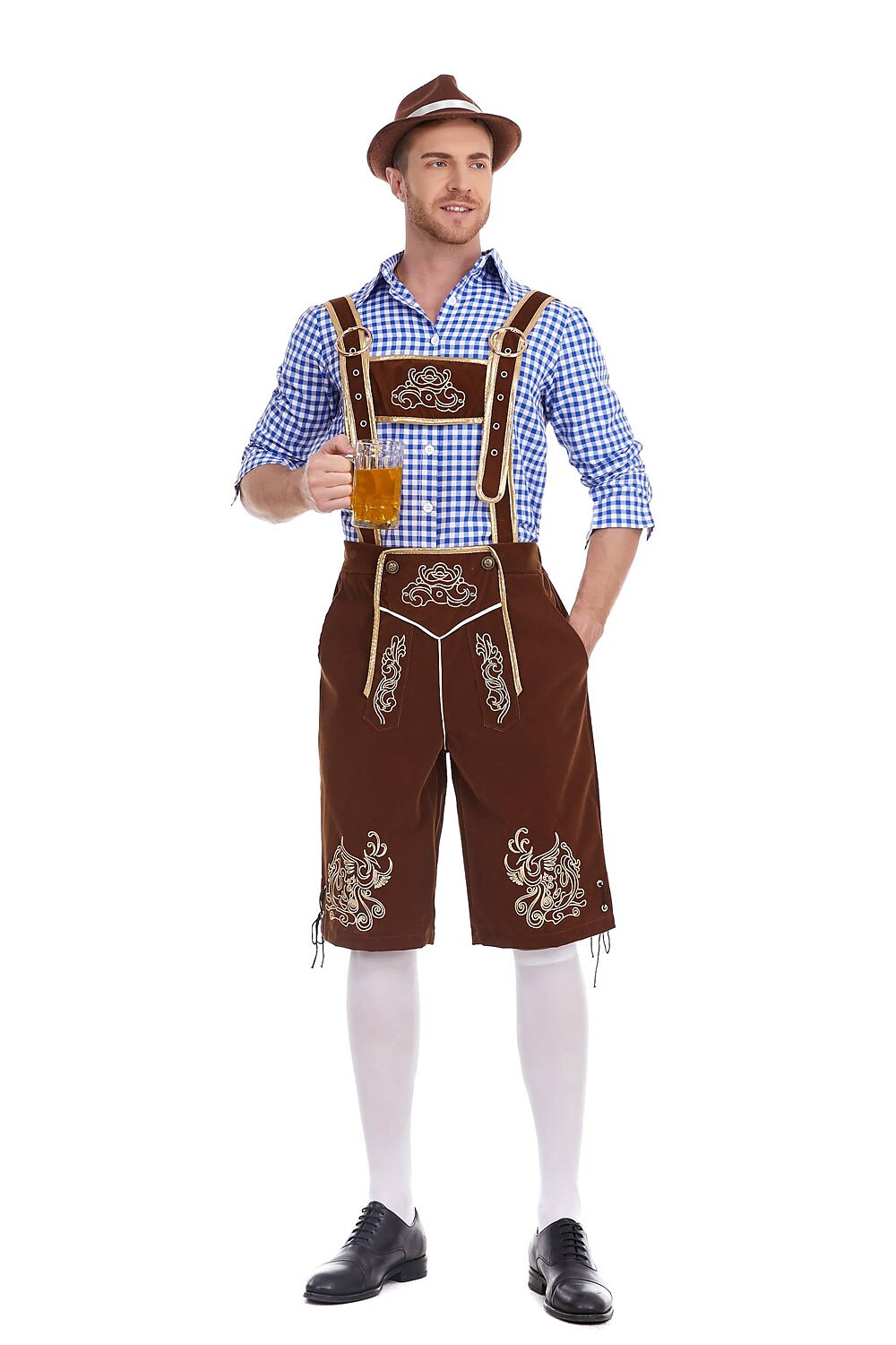 AlpenKönig – Costume homme avec Lederhose brodée & chemise à carreaux