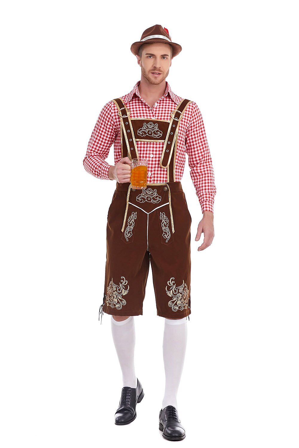 AlpenKönig – Costume homme avec Lederhose brodée & chemise à carreaux