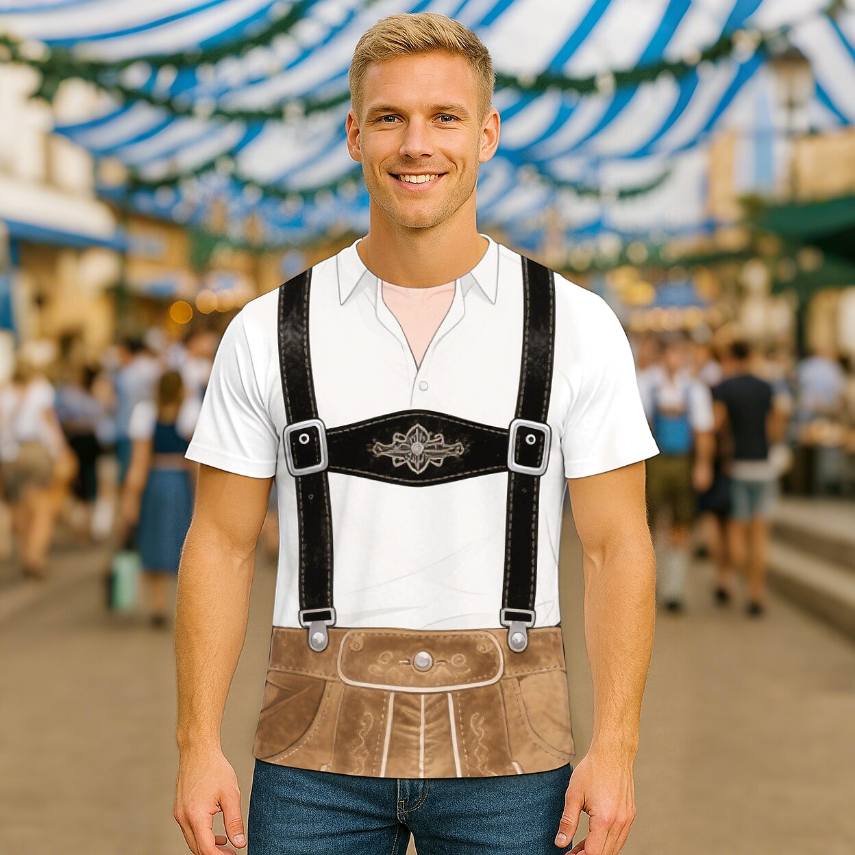 WiesnLook – Camiseta para hombre con estampado de Lederhosen – Atuendo humorístico para Oktoberfest