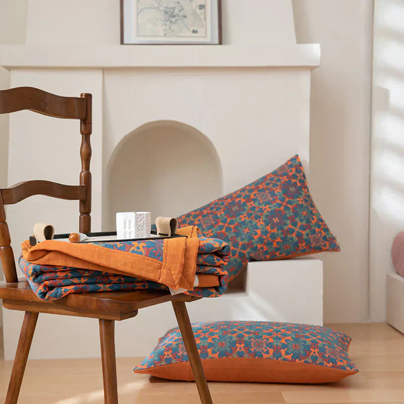 Solmere Edredón – Edredón de algodón biológico de seis capas con diseño reversible naranja-azul