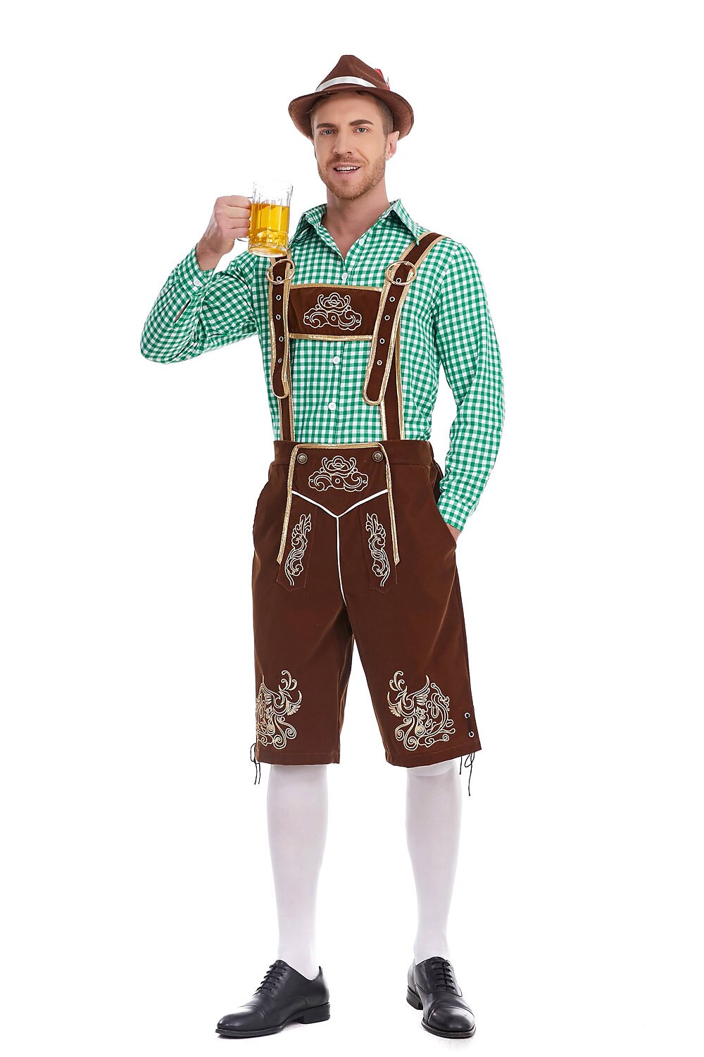 AlpenKönig – Costume homme avec Lederhose brodée & chemise à carreaux