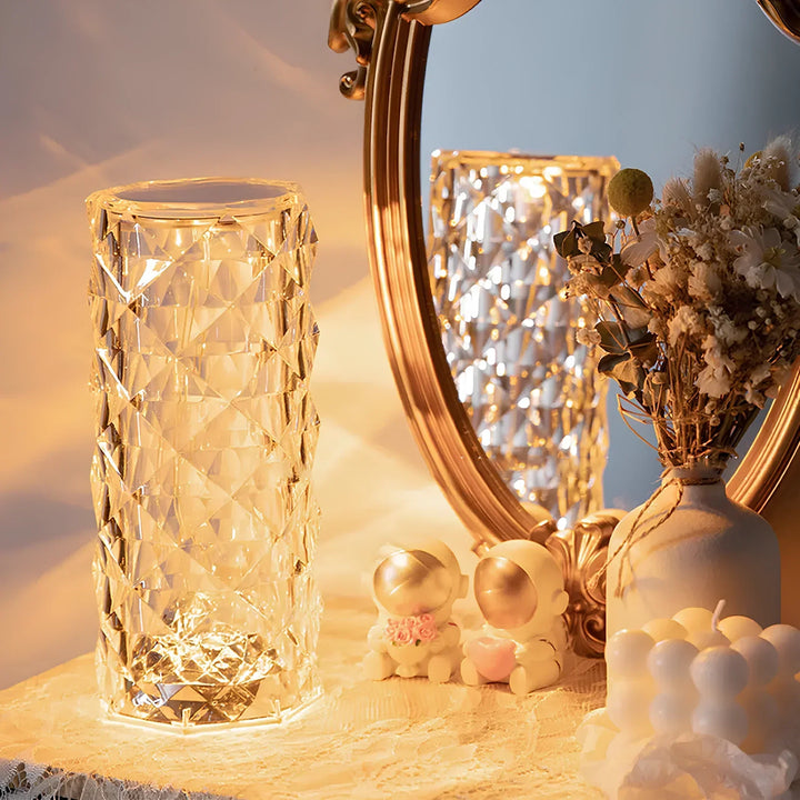 Aurora Kristallen Tafellamp – Dimbare oplaadbare LED lamp met 16 kleuren &amp; touchbediening