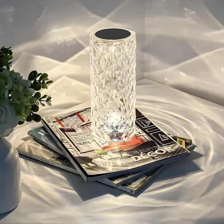 Aurora Kristallen Tafellamp – Dimbare oplaadbare LED lamp met 16 kleuren &amp; touchbediening
