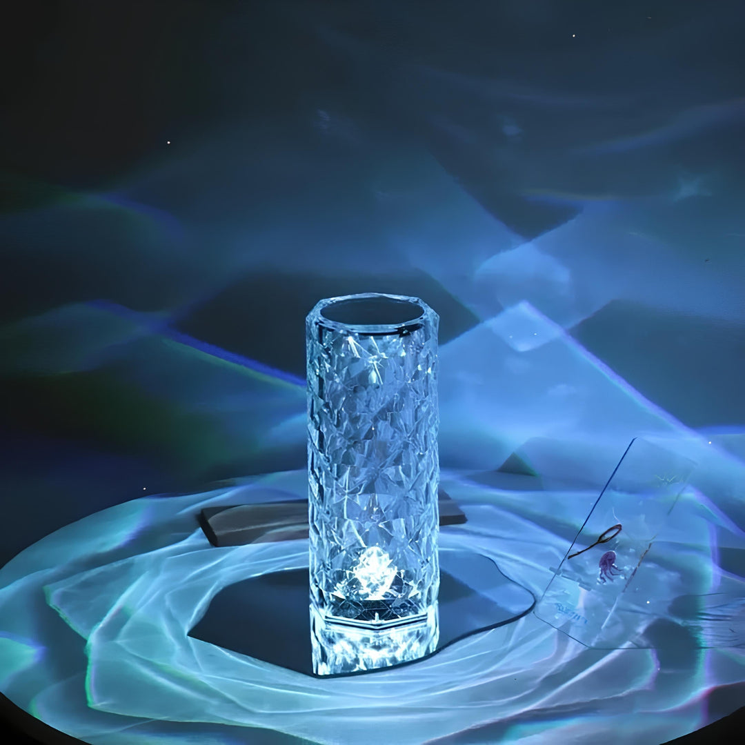 Aurora Kristallen Tafellamp – Dimbare oplaadbare LED lamp met 16 kleuren &amp; touchbediening