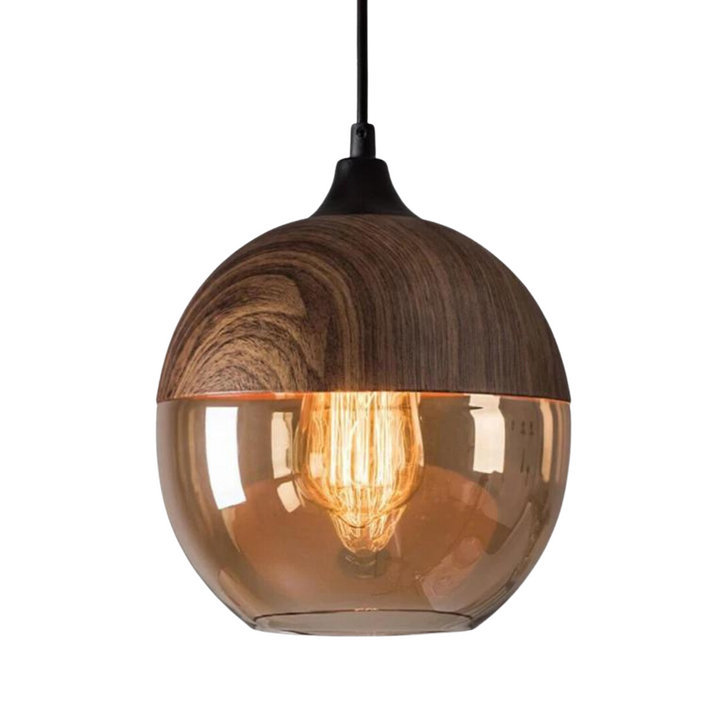 Lunora – Scandinavische plafondlamp hout &amp; glas – modern en sfeervol