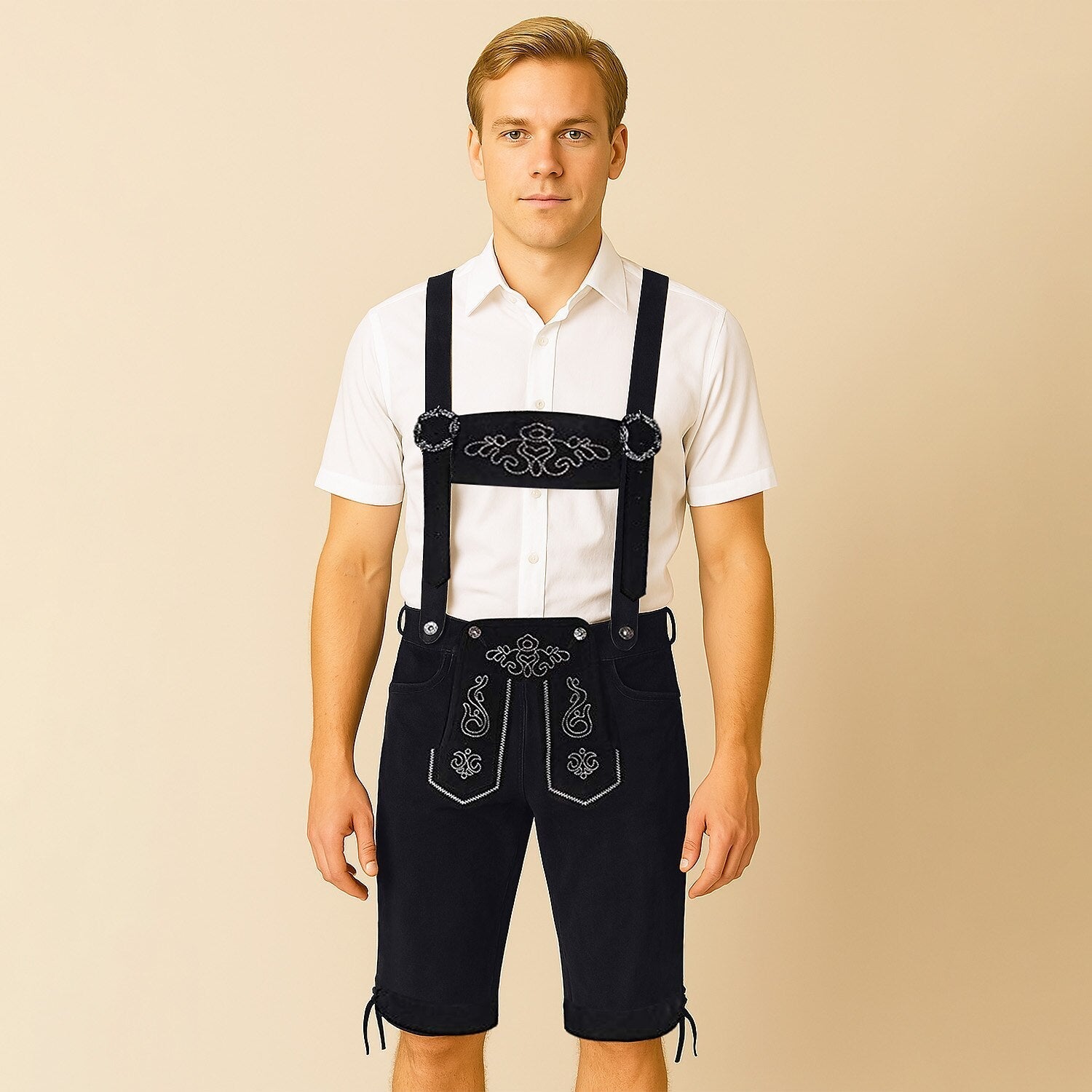 Bergkraft pantalons curts de cuir – aspecte de cuir salvatge amb brodat, pantalons d'home per a l'Oktoberfest