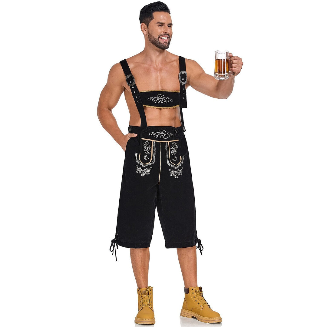 Bergkönig – Heren Lederhose met Borduursel &amp; Bretels – Authentieke Oktoberfest Kleding