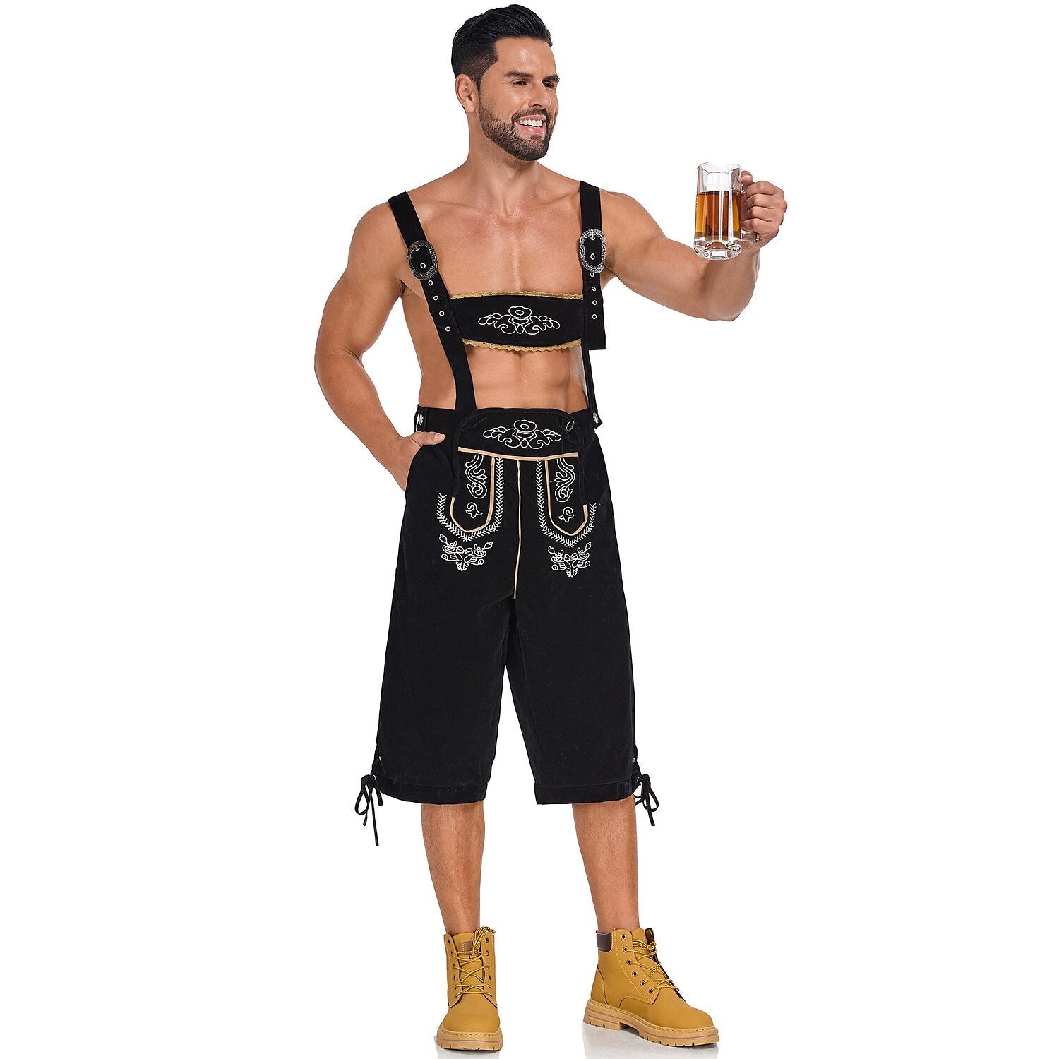 Bergkönig – Pantalons de cuir per a home amb brodat i tirants – Roba autèntica per a l'Oktoberfest