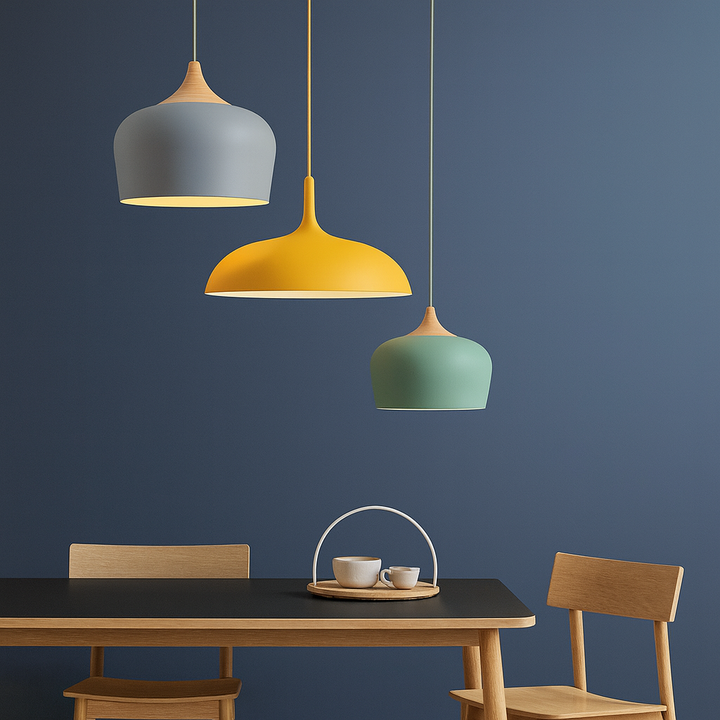 Coloria Pastel Hanglamp – Aluminium &amp; Hout met Verstelbaar Snoer in Retro Design