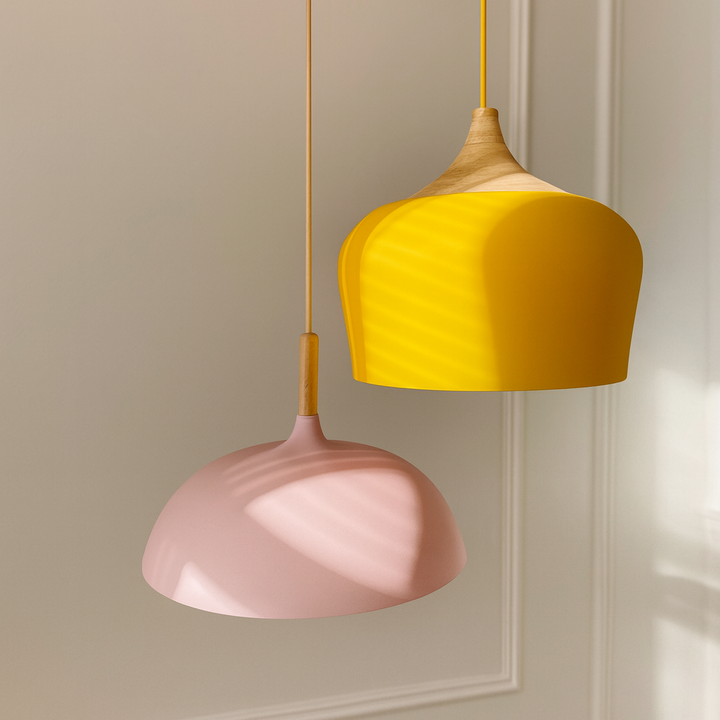 Coloria Pastel Hanglamp – Aluminium &amp; Hout met Verstelbaar Snoer in Retro Design