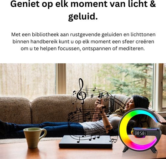 Wake-Up Light PRO – Lámpara de alarma de saída do sol intelixente con Bluetooth e carga sen fíos