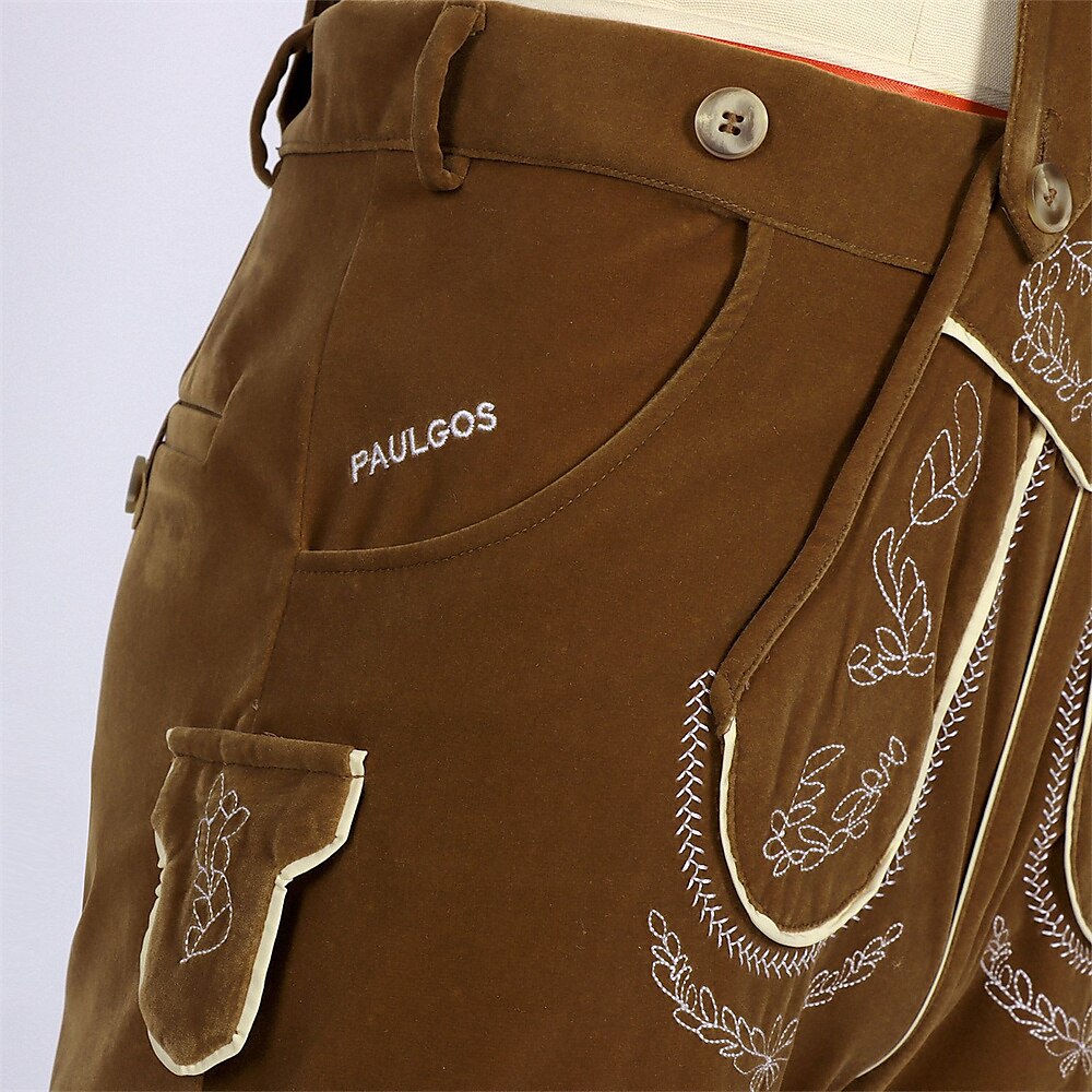 AlpenGeist – Pantalons de cuir per a home amb brodat – Aspecte de camussa marró Oktoberfest