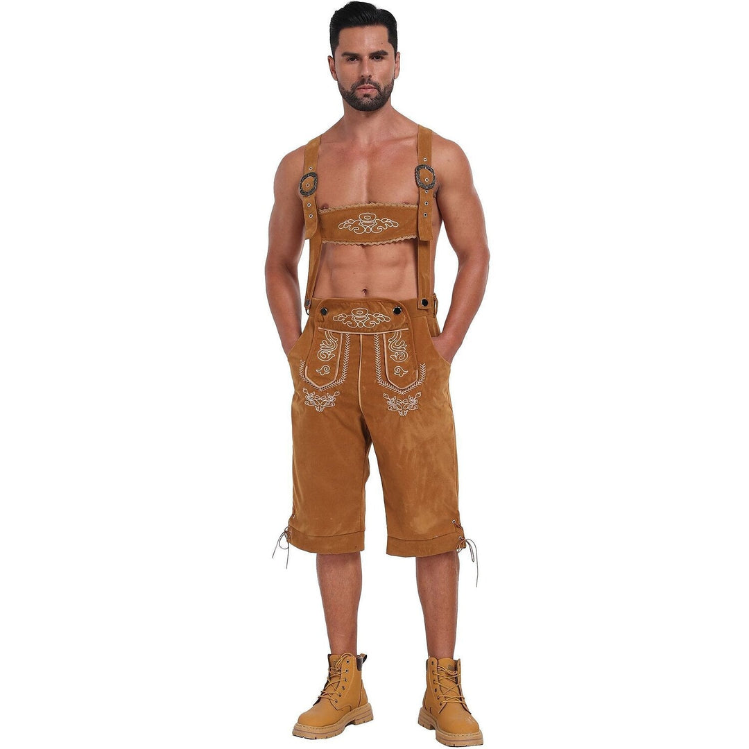 Bergkönig – Heren Lederhose met Borduursel &amp; Bretels – Authentieke Oktoberfest Kleding