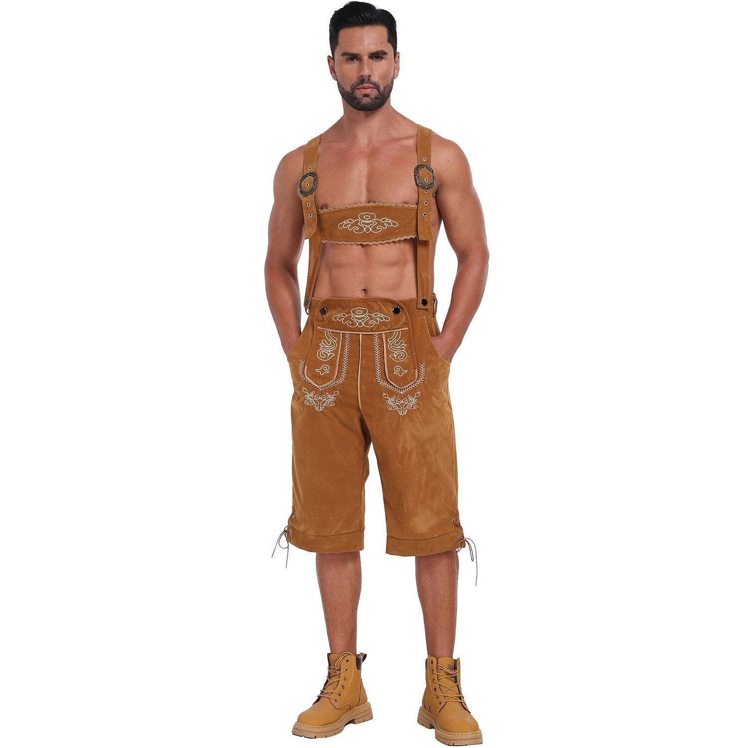 Bergkönig – Pantalons de cuir per a home amb brodat i tirants – Roba autèntica per a l'Oktoberfest