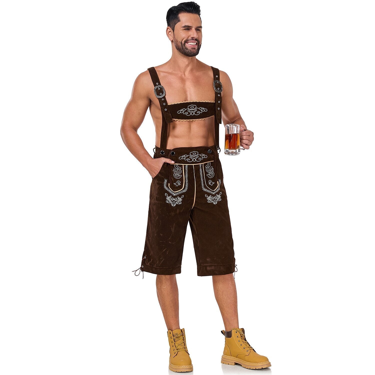 Bergkönig – Pantalons de cuir per a home amb brodat i tirants – Roba autèntica per a l'Oktoberfest