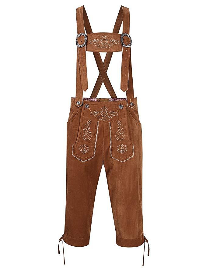 Bergkraft pantalons curts de cuir – aspecte de cuir salvatge amb brodat, pantalons d'home per a l'Oktoberfest