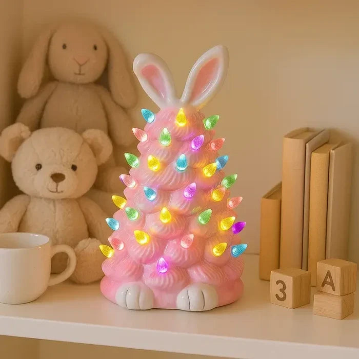 Pink Bunny Lamp – Soft Pink Rabbit Figure That Glows in Rainbow Colors Tevako
