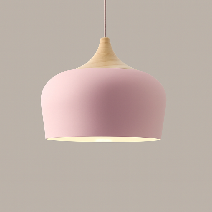 Coloria Pastel Hanglamp – Aluminium &amp; Hout met Verstelbaar Snoer in Retro Design