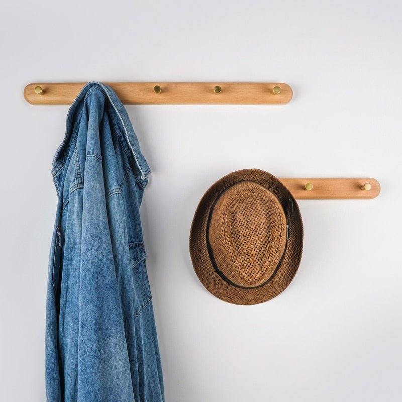 NordicHook – Perchero de Pared de Madera con Ganchos de Latón – Almacenamiento Moderno para el Hogar