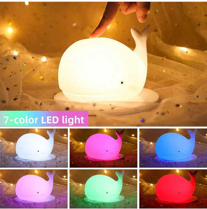 GlowWhale Lámpara Nocturna – Suave Silicona, Control Táctil y Luz de Colores Relajante