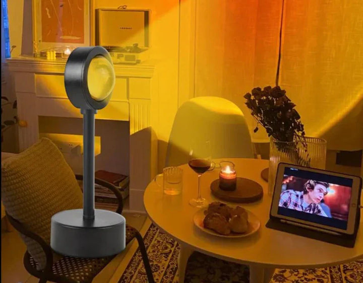 Solarya Sunset Lamp – 4 Kleurstanden, Dimbare LED &amp; Sfeervol Warm Licht voor Elke Ruimte