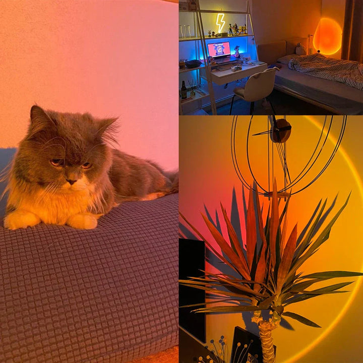 Solarya Sunset Lamp – 4 Kleurstanden, Dimbare LED &amp; Sfeervol Warm Licht voor Elke Ruimte