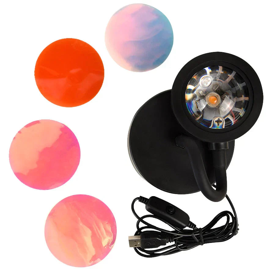 Solarya Sunset Lamp – 4 Kleurstanden, Dimbare LED &amp; Sfeervol Warm Licht voor Elke Ruimte