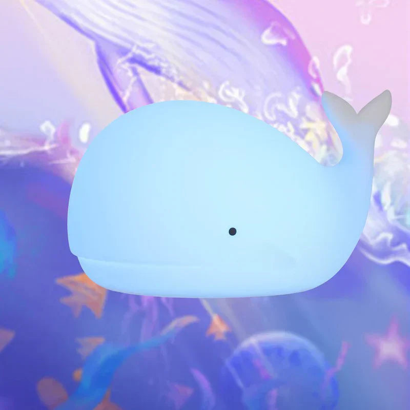 GlowWhale Lámpara Nocturna – Suave Silicona, Control Táctil y Luz de Colores Relajante