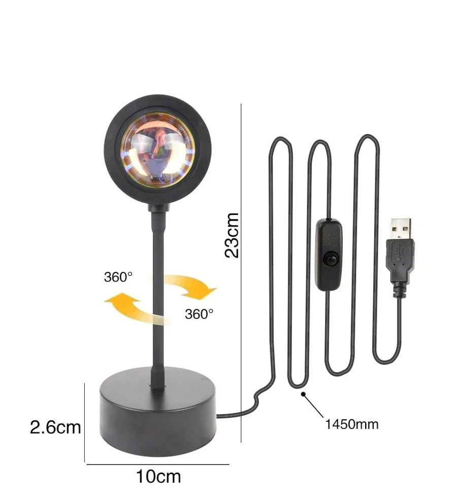 Solarya Sunset Lamp – 4 Kleurstanden, Dimbare LED &amp; Sfeervol Warm Licht voor Elke Ruimte