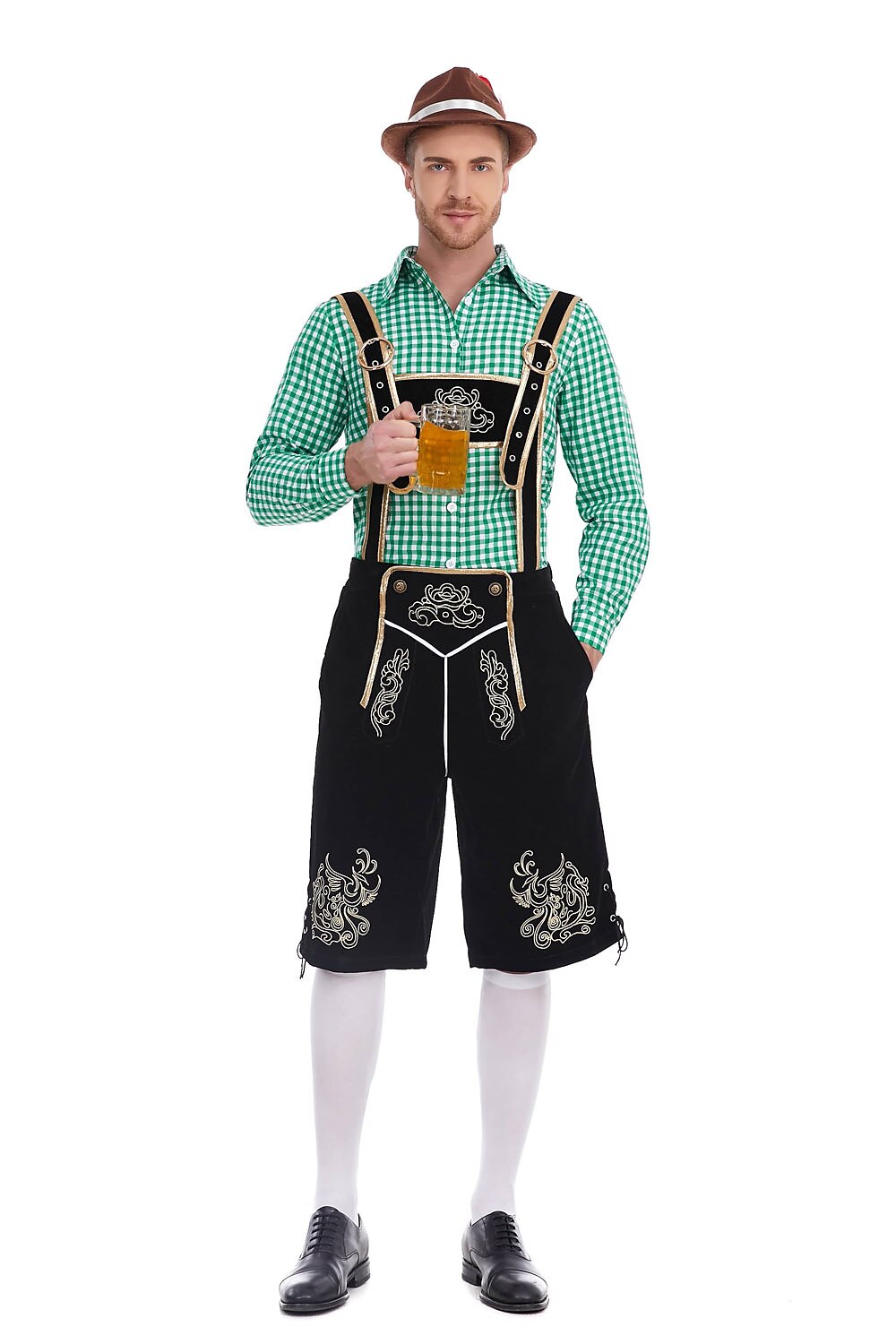 AlpenKönig – Costume homme avec Lederhose brodée & chemise à carreaux