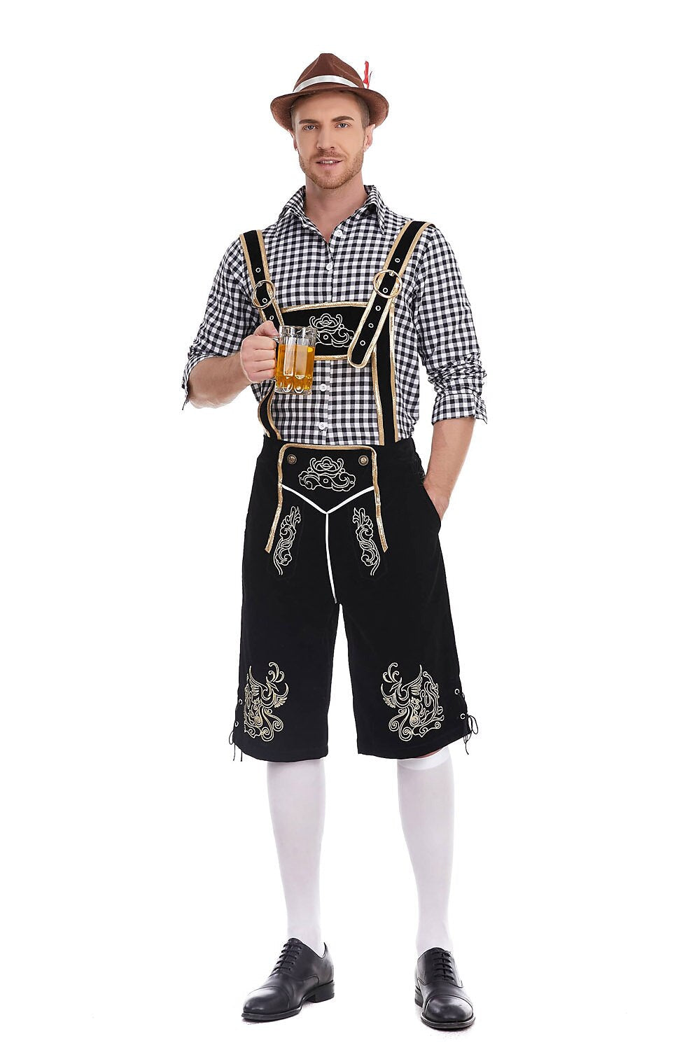 AlpenKönig – Costume homme avec Lederhose brodée & chemise à carreaux