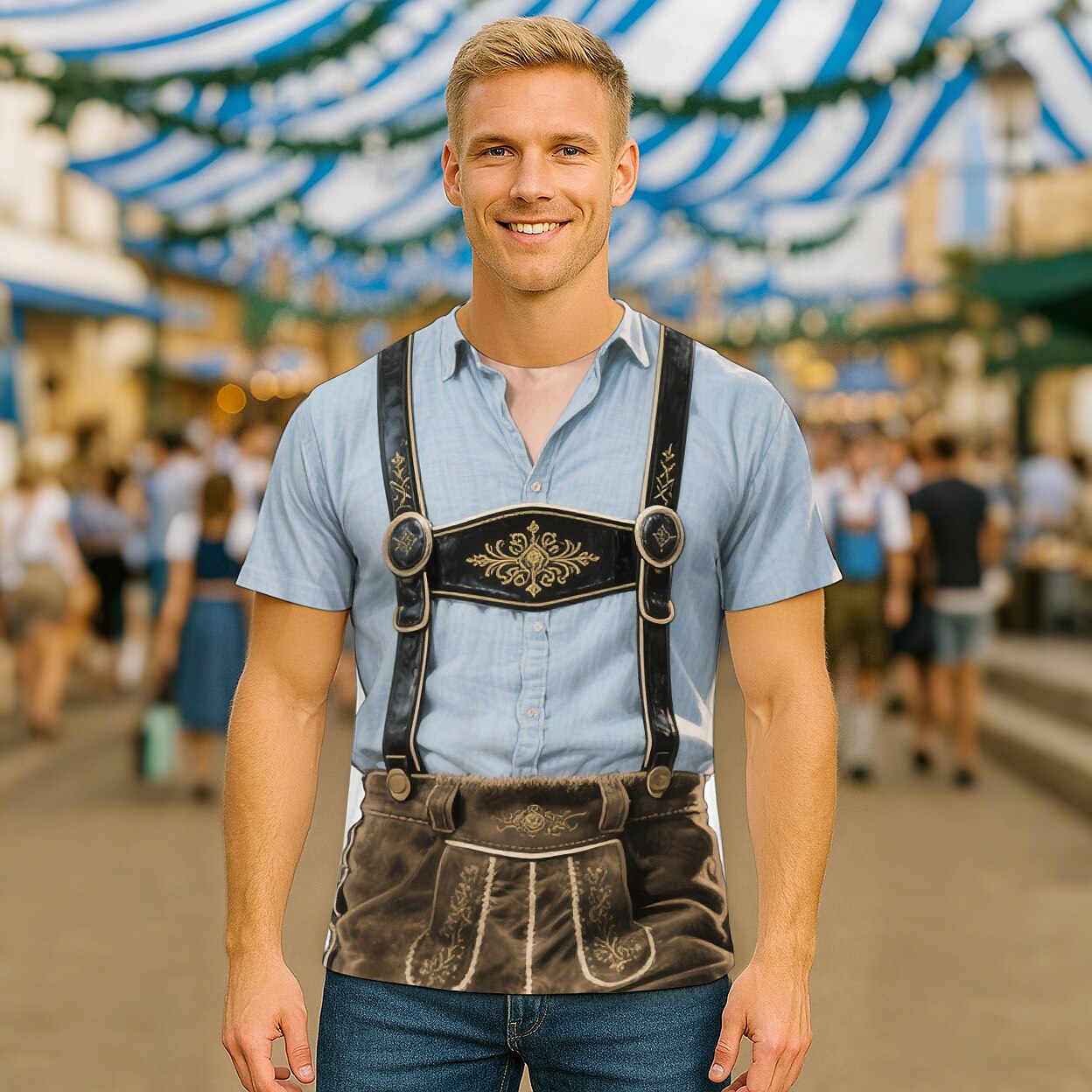 WiesnLook – Camiseta para hombre con estampado de Lederhosen – Atuendo humorístico para Oktoberfest