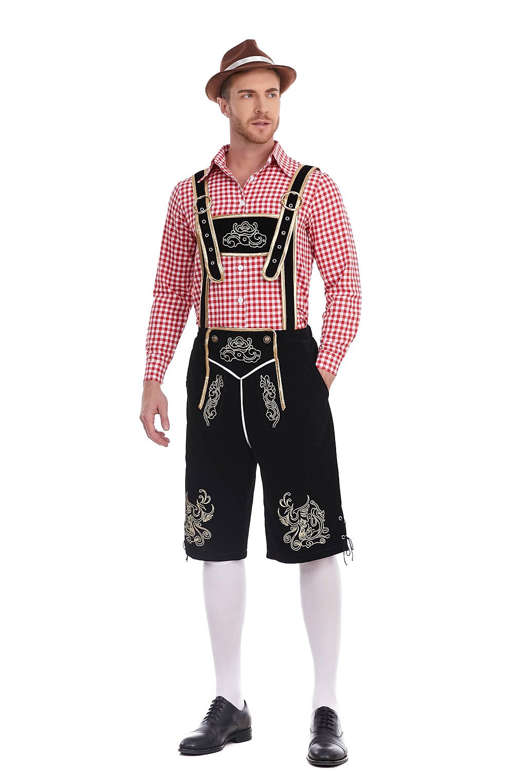 AlpenKönig – Costume homme avec Lederhose brodée & chemise à carreaux
