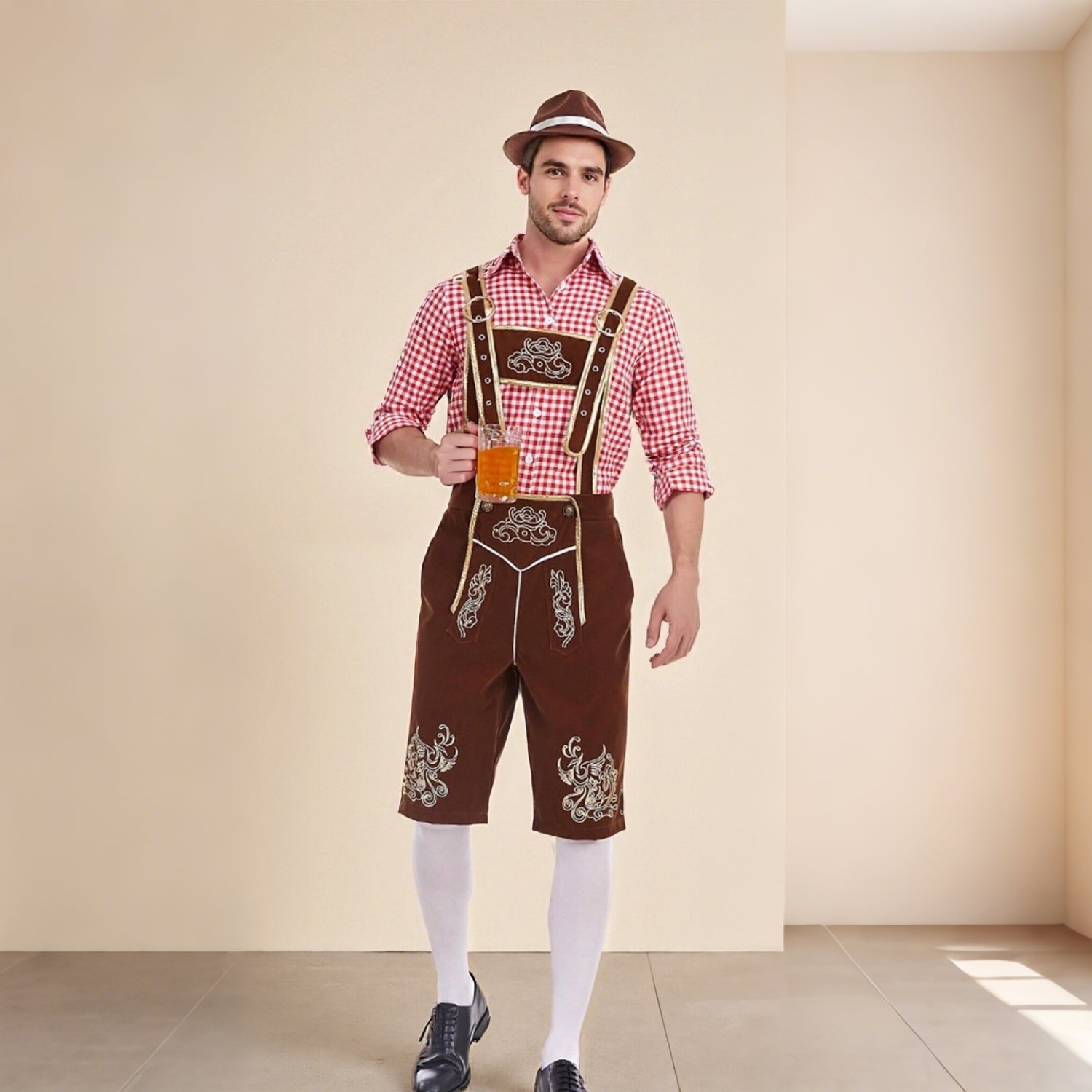 AlpenKönig – Costume homme avec Lederhose brodée & chemise à carreaux